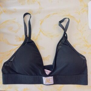 Juicy Couture Bralette‎ Black Mesh Logo Band Stretch Lounge Sexy Bra Size M